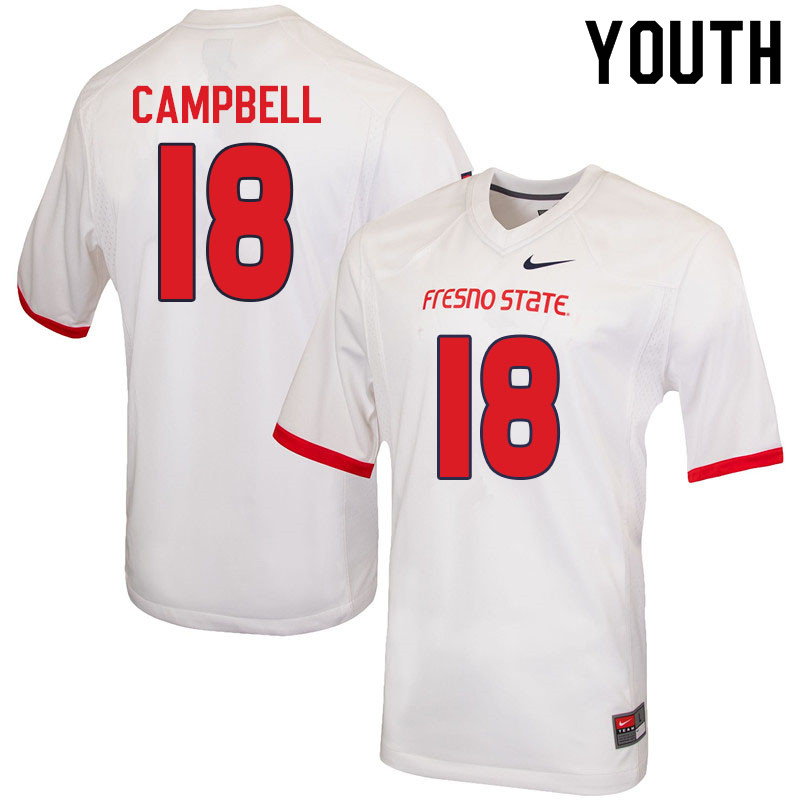 Youth #18 Joseph Campbell Fresno State Bulldogs College Football Jerseys Sale-White - Click Image to Close